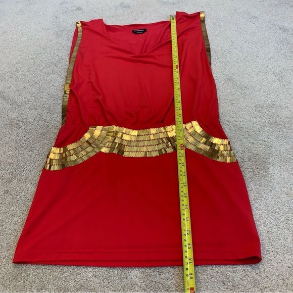 Bebe coral red gold sequin open sleeve V-neck mini dress Sz S - Picture 13 of 16